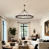 64 Inch Matte Black Wagon Wheel Chandelier With 30 Lights