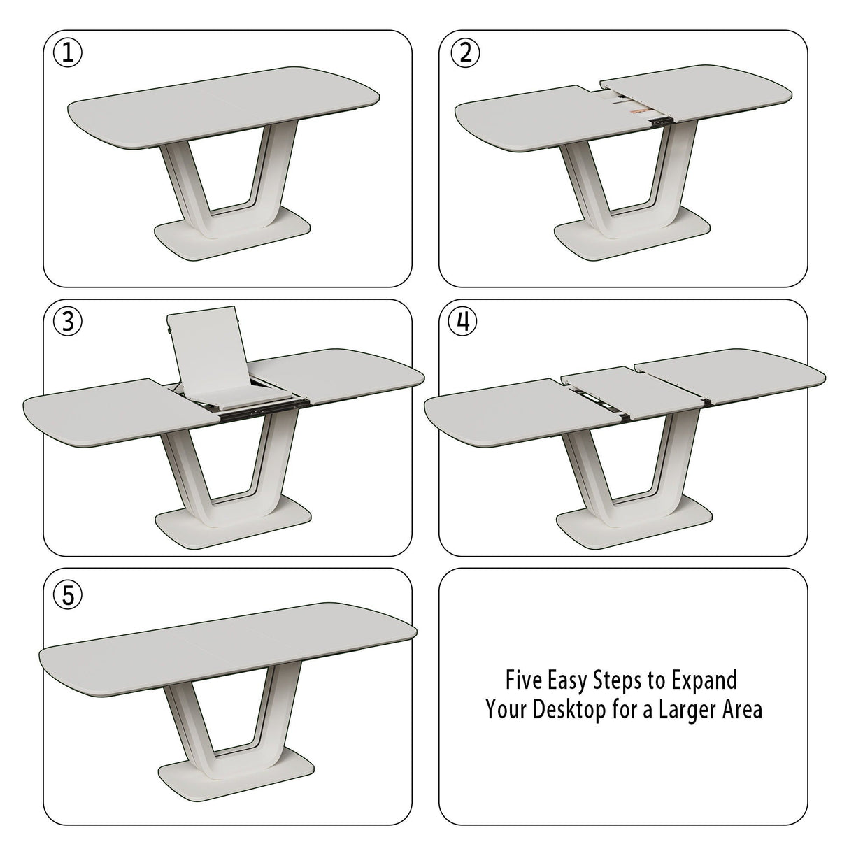 Modern Industrial Style Expandable Dining Table With U Shaped Legs - Antique Gray White