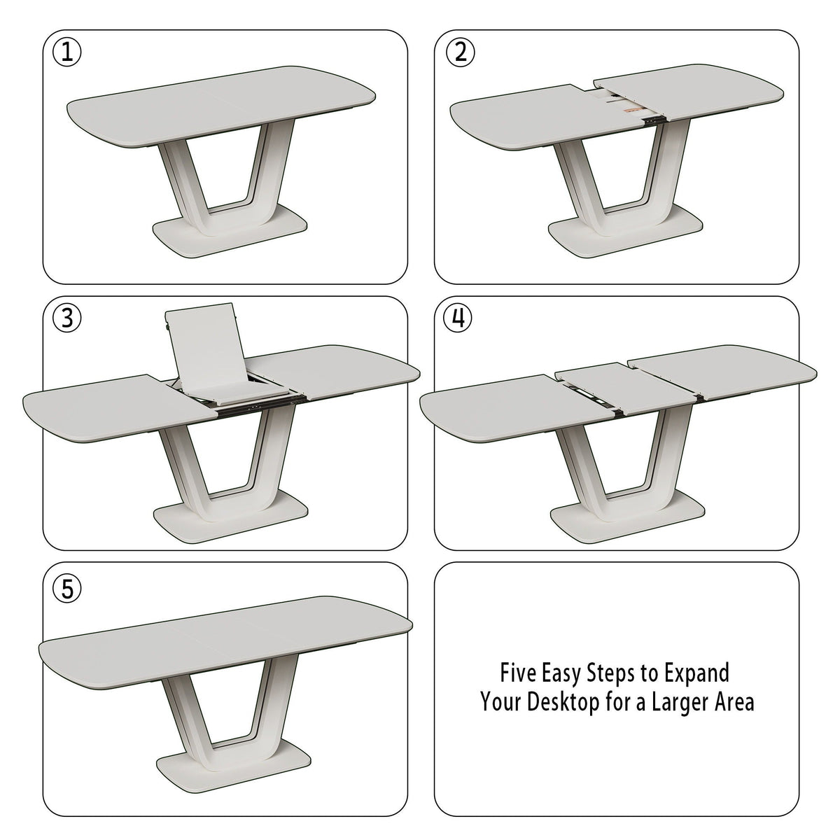 Modern Industrial Style Expandable Dining Table With U Shaped Legs - Antique Gray White