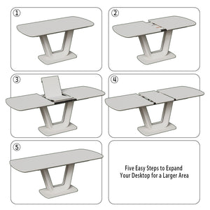Modern Industrial Style Expandable Dining Table With U Shaped Legs - Antique Gray White