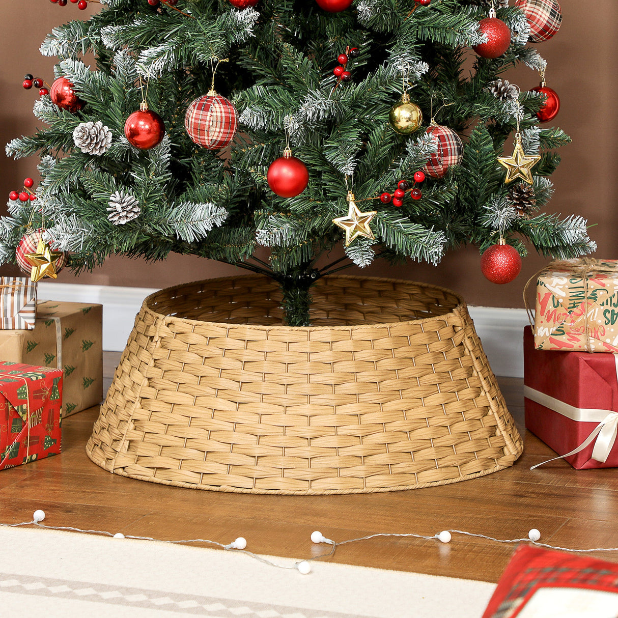 Rustic Christmas Tree Skirt, Plastic Woven Christmas Tree Collar