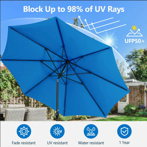 Patio Umbrella With Crank Lift And Tilt, UV-Resistant Canopy
