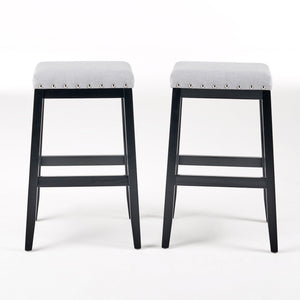 Greely Saddle Barstool Set With Fabric Upholstery - Light Gray