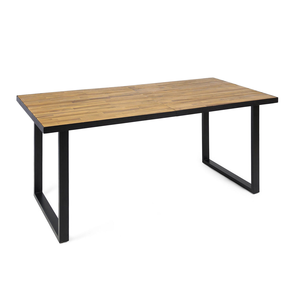 Outdoor Dining Table With U-Shape Legs And Slat Top - Teak