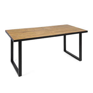 Outdoor Dining Table With U-Shape Legs And Slat Top - Teak
