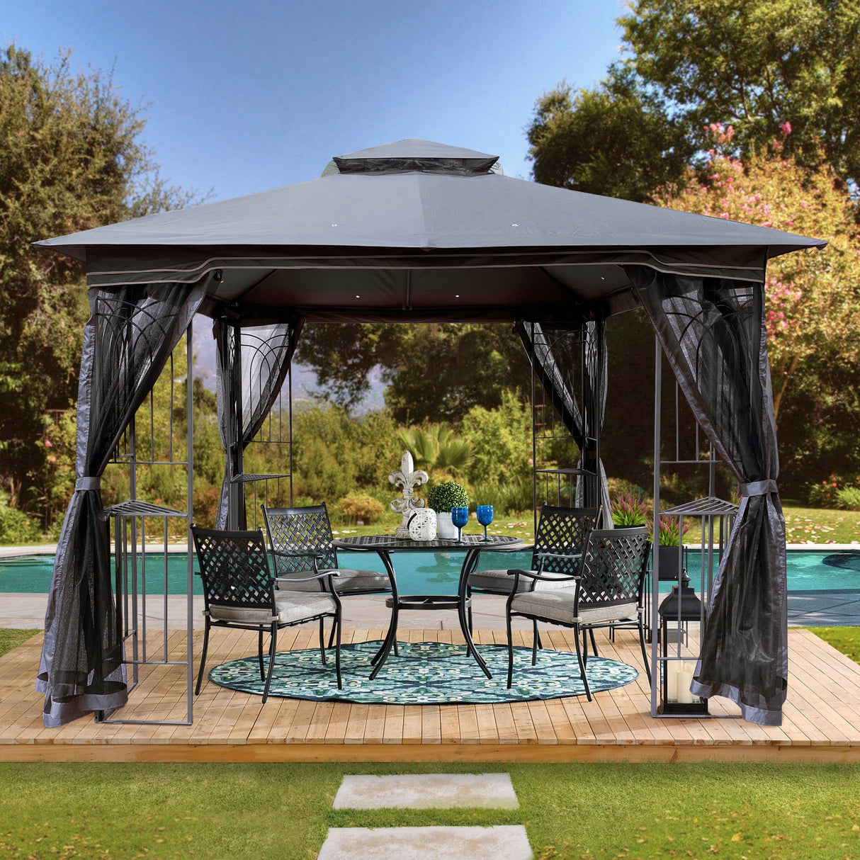 Gazebo tent with double roof & mosquito net