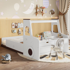 Twin Size Car-Shaped Floor Bed with Storage for Kids