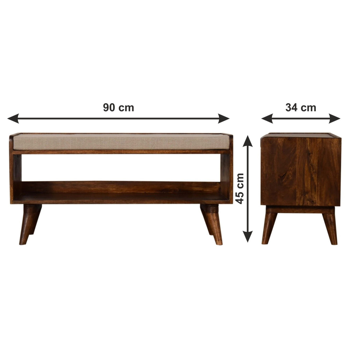 Solid Wood Bench With Upholstered Sea
