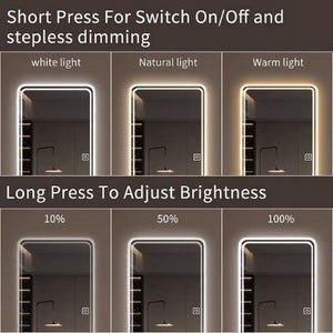 Full Length Floor Mirror LED with Dimming & 3 Color Modes - Silver