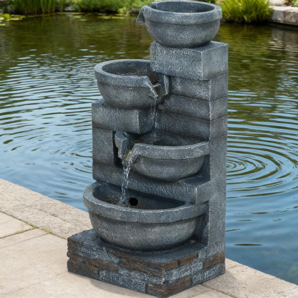 Garden Fountain, Tall Outdoor Waterfall with LED Lights