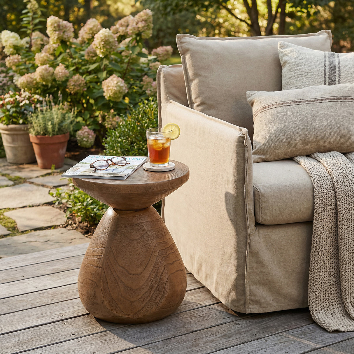 Patti Outdoor Patio MGO Wood Side Table, Wood Grain Finish, Set of 1