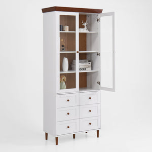 White MDF Display Storage Cabinet with Glass Doors and Adjustable Shelves