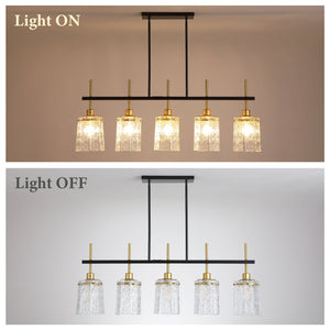 Chandelier 5 Light, Fixture Over Table - Black / Gold
