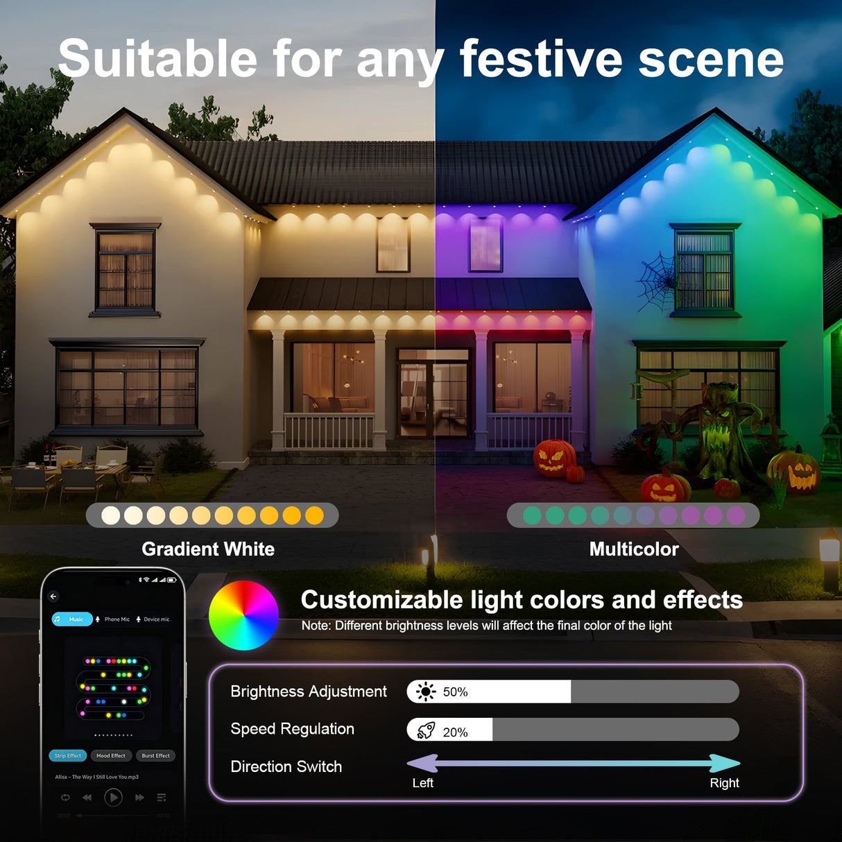 50ft Outdoor RGB LED String Lights