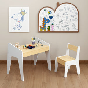 Children's White Study Table Set with Chair for Ages 2-8 - Wood