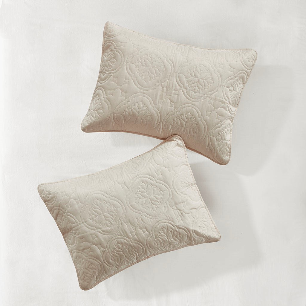 Reversible Bedspread Set with Medallion Quilting - Cream Full/Queen