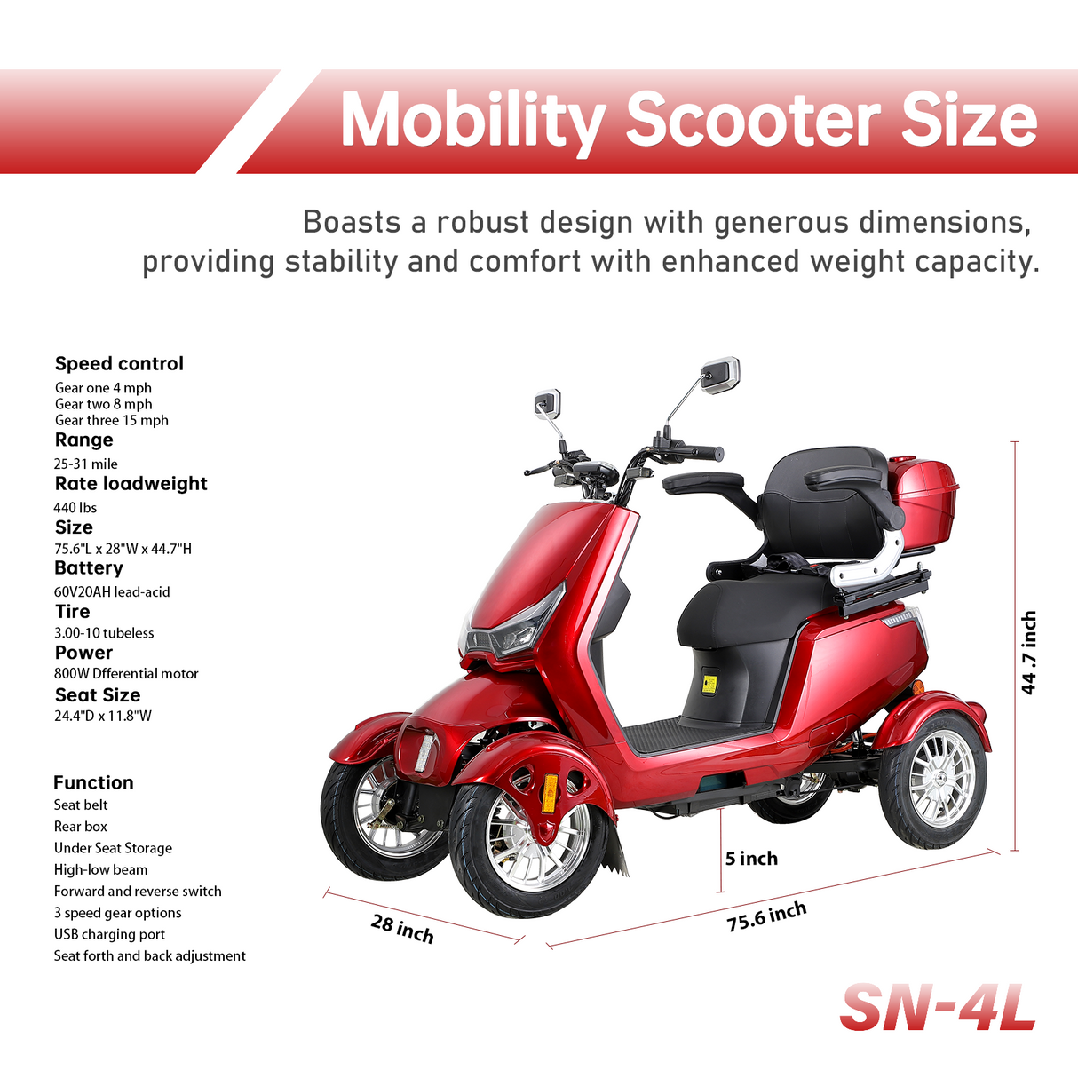 Electric Mobility Scooter with Big Size and High Power