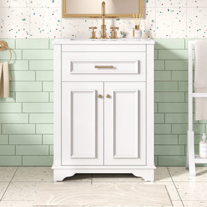Bathroom Vanity with Integrated Sink and Storage Cabinet - Dark Green, Black, White