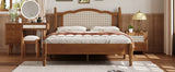 Queen Size Wooden Platform Bed with Natural Rattan Headboard