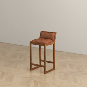 Gavin Mid-Century Modern 25'' Solid Wood Genuine Leather Counter Stool