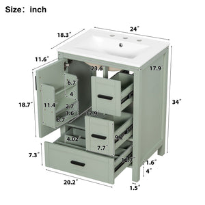 Bathroom Vanity with Sink, Soft-Close Doors & 3 Drawers - White, Black, Green