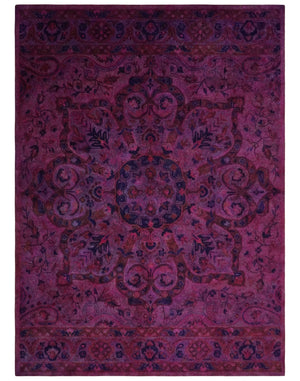 Overdyed Pink Traditional Floral Design Hand Tufted  Wool Area Rug