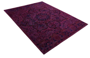 Overdyed Pink Traditional Floral Design Hand Tufted  Wool Area Rug