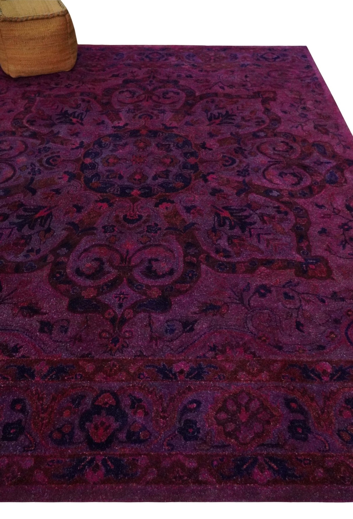 Overdyed Pink Traditional Floral Design Hand Tufted  Wool Area Rug