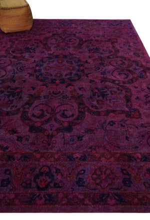 Overdyed Pink Traditional Floral Design Hand Tufted  Wool Area Rug
