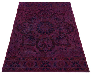 Overdyed Pink Traditional Floral Design Hand Tufted  Wool Area Rug