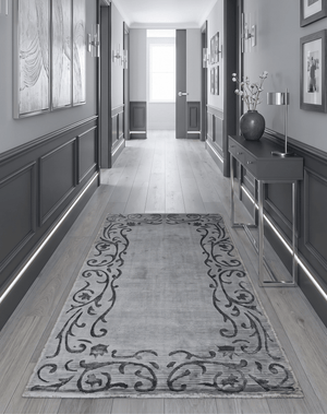 3x5 Hand Woven Silver and Gray Modern Floral Art Silk Rug