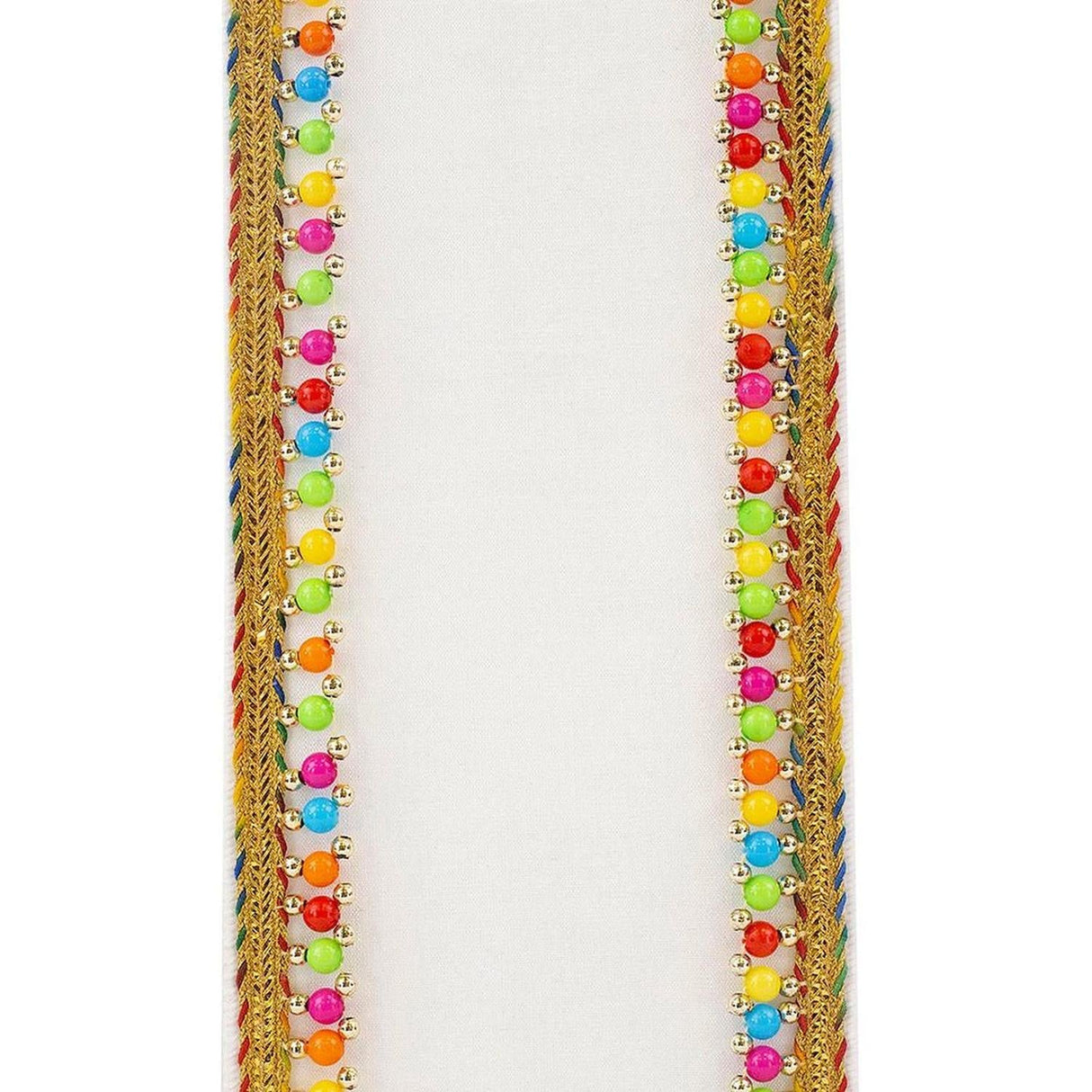 4" Beaded Candy Edge Ribbon: White (5 Yards)