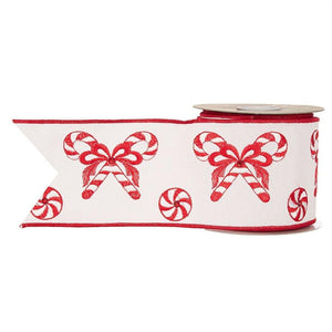 4" Candy Cane Embroidered Ribbon: Red (10 Yards)