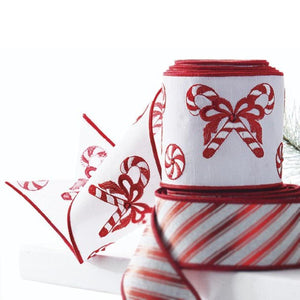 4" Candy Cane Embroidered Ribbon: Red (10 Yards)