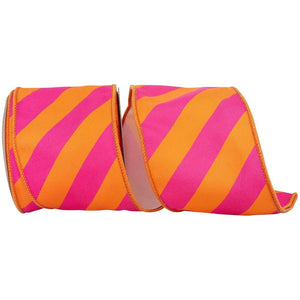 4" Diagonal Stripe Canvas Ribbon: Orange/Fuchsia (10 Yards)