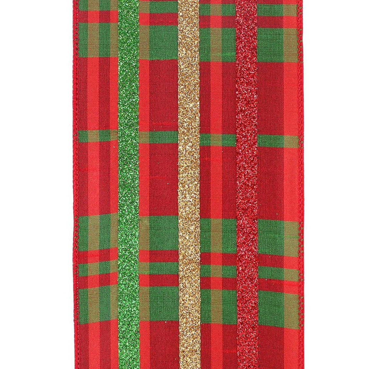 4" Dupioni Plaid Glitter Stripe Ribbon: Multi (10 Yards)