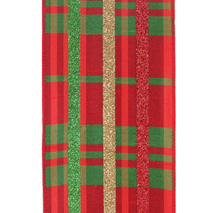 4" Dupioni Plaid Glitter Stripe Ribbon: Multi (10 Yards)