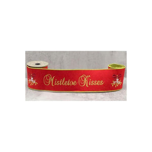 4" Embroidery Mistletoe Kisses Felt Ribbon: Red (5 Yards)