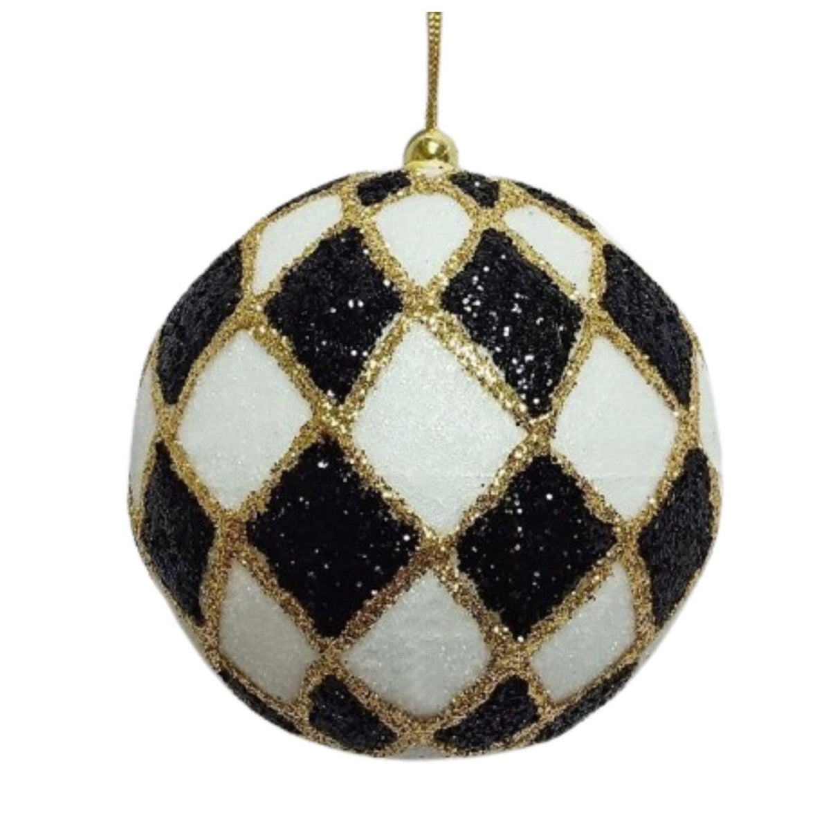 4inch Harlequin Glitter Ball Ornaments: Black/Gold