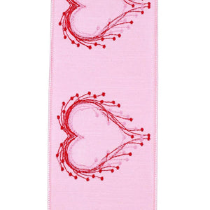 4" Heart Embroidery Dupioni Ribbon: Pink (5 Yards)