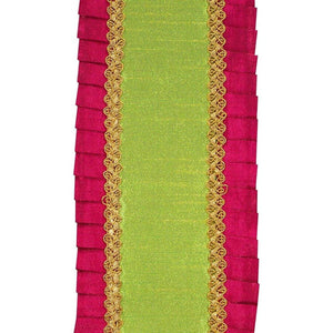 4" Metallic Pleated Dupioni Ribbon: Lime/Fuchsia (5 Yards)
