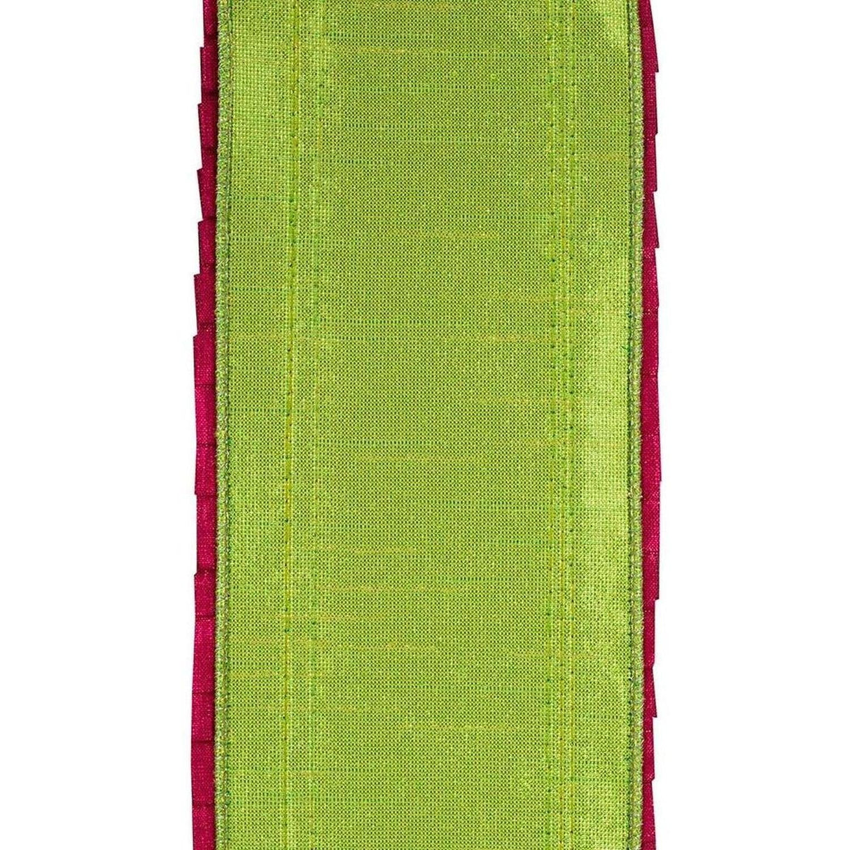 4" Metallic Pleated Dupioni Ribbon: Lime/Fuchsia (5 Yards)