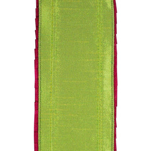 4" Metallic Pleated Dupioni Ribbon: Lime/Fuchsia (5 Yards)