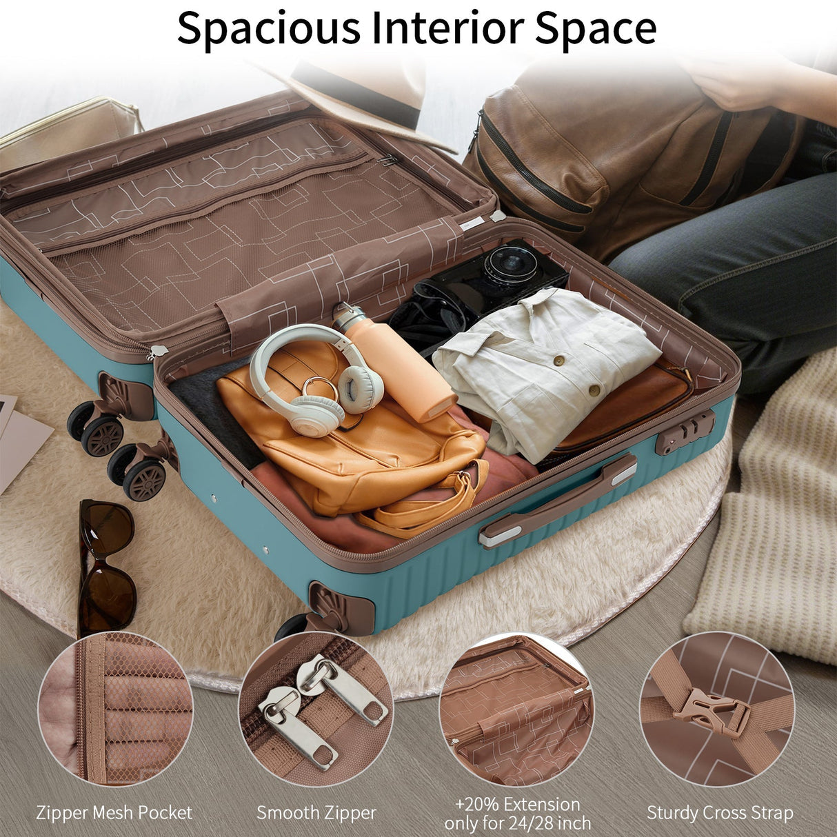 Expandable 4-Piece Spinner Luggage Set With TSA Lock and Nested Storage