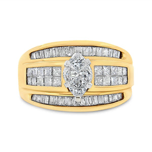 14K White and Yellow Gold 1 1/4 Cttw Pie and Baguette-Cut Diamond Marquise Shape Engagement Bypass Ring (H-I Color, VS1-VS2 Clarity)