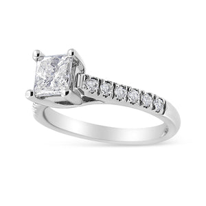 14K White Gold 1 1/5 Cttw 4-Prong Set Princess Diamond Classic Engagement Ring