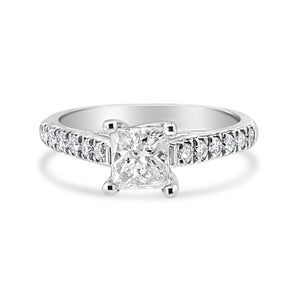 14K White Gold 1 1/5 Cttw 4-Prong Set Princess Diamond Classic Engagement Ring (I1-I2 Color, H-I Clarity) Ring Size 7