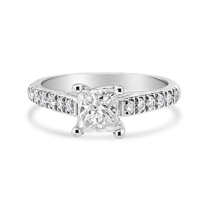 14K White Gold 1 1/5 Cttw 4-Prong Set Princess Diamond Classic Engagement Ring