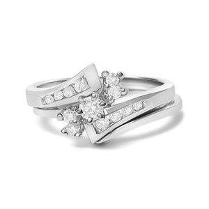14K White Gold 3/8 Cttw Diamond Swirl Engagement Bridal Ring Set