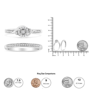 .925 Sterling Silver 1/4 Cttw Diamond Halo and Swirl Engagement Ring and Wedding Band Set (I-J Color, I3 Clarity)